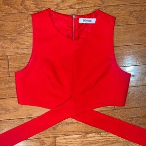 BRIGHT red crop top.